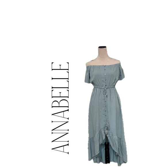 ANNABELLA  DRESS IN DUSTY BLUE SIZES S, M, L. M measurements are in the picture. - Picture 2 of 16